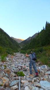 Eric ascending the long and foreshortened drainage