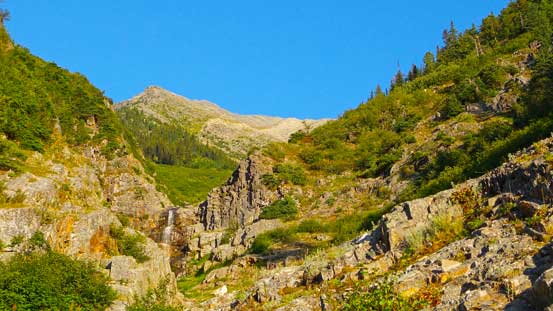 Another waterfall ahead. This one should be circumvented on climber's right