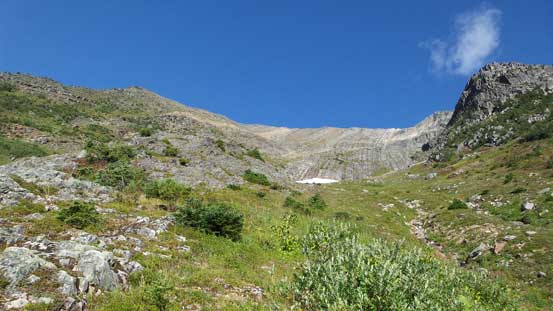 The upper draw. We'd aim at the distant snow "patch" and then turn climber's right