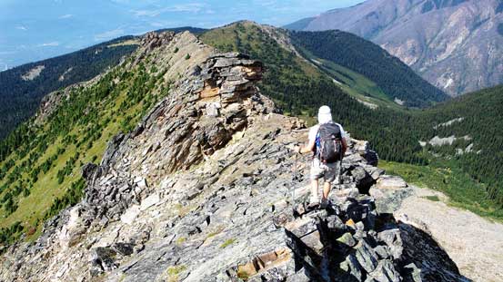 Ben negotiating a narrower section on the ridge