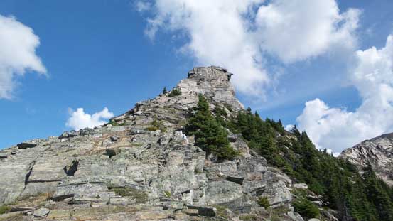 Looking back at the rock outcrop that we bypassed on climber's right
