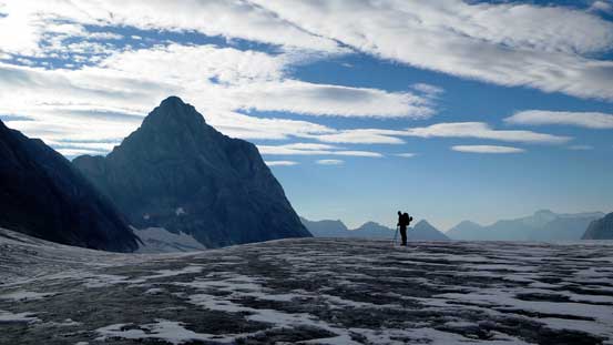 Doug on Haig Icefield with Mt. Jellicoe behind - our next objective