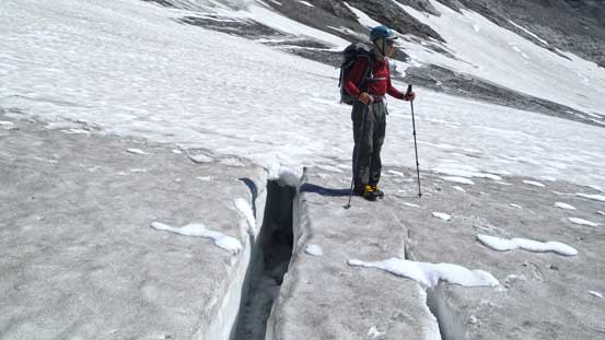 Doug in Haig Icefield with a crevasse