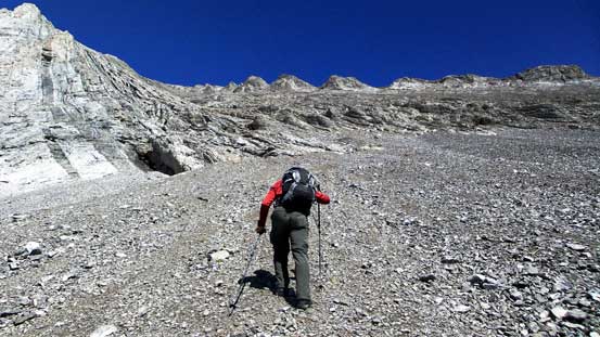 Doug slogging up the typical terrain on Jellicoe