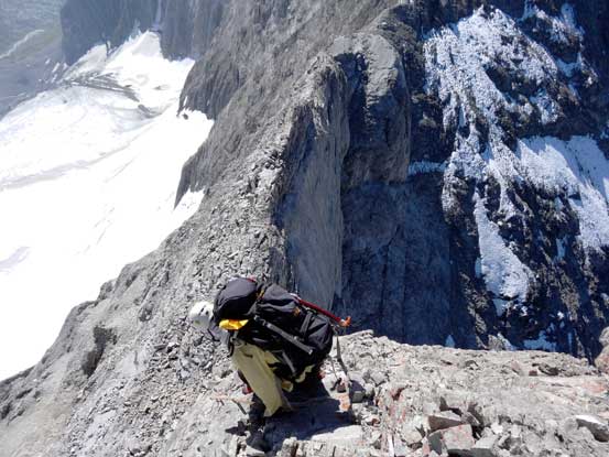 Me descending challenging terrain just above the crux. Photo by Doug