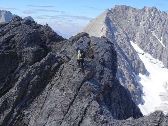 Me tackling a challenging step on the ridge. Photo by Doug Lutz