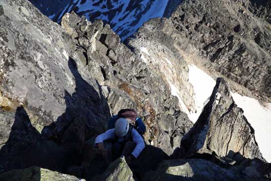 Me pulling up an overhanging boundary step. Photo by Ben