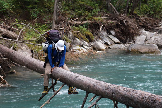 Me au-chevalling across the log. Photo by Ben