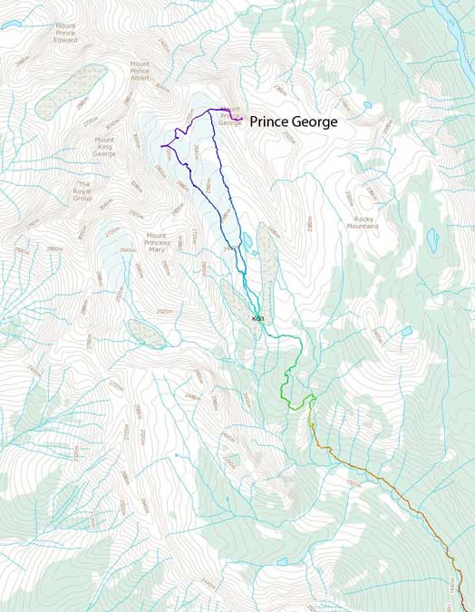 Ascent route of Mt. Prince George
