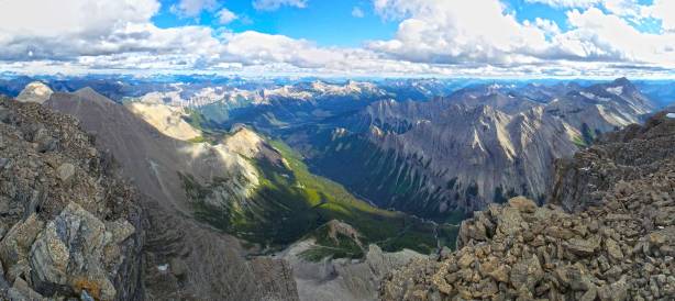 Panorama view of the deep greenish valley to the south. Click to view large size.