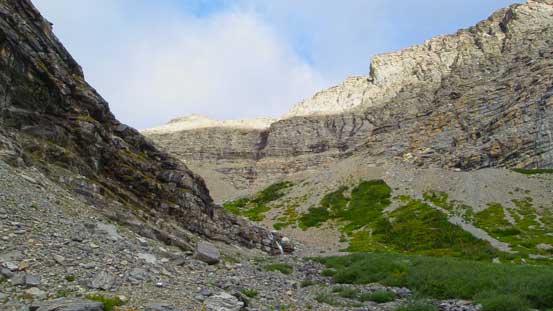 Leaving the camp and up towards Harrison/Folk col again