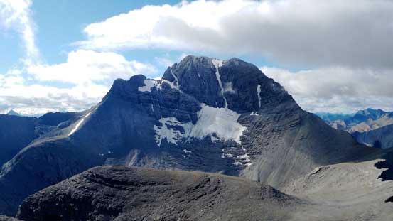 The best view from Folk is looking back towards the north face/couloir of Harrison