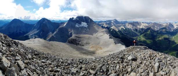 Panorama of Harrison and the approach ridge/slope. Click to view large size.