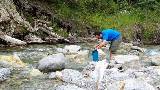 Eric filling up water at the creek. I filled up 3 L here as the entire ascent was dry.