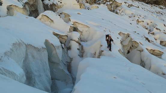 Ben negotiating the crevasse field. Crevasses that can suck in your house!