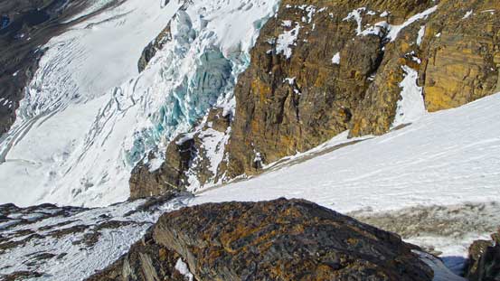 Now we're about to ascend the 2nd couloir, this is looking down.