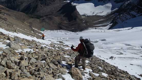Then, descending rubble and scree
