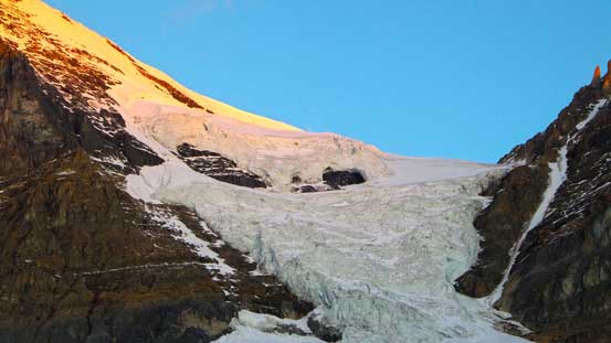 Their south glacier/icefall at alpenglow