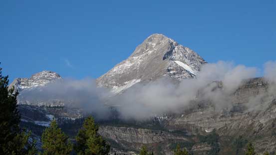 I think it's Forsyth Peak, but not 100% sure. It's one of the few prominent peaks you can see from this initial logging road approach.