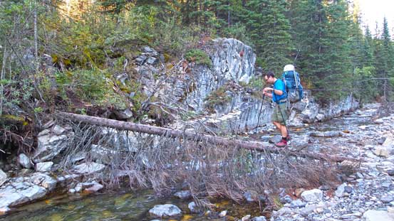 This log was kind of the crux. I ended up au-chevalling across on the way in, and cramponing it on the way back...