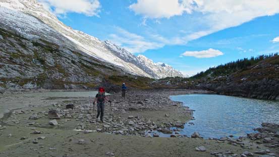 Mike and Eric hiking past this tarn.