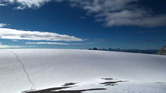 Exiting the glacier, looking back at our tracks.