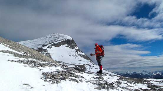 Mike with the false summit behind.