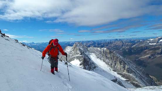 Mike traversing a small snow slope.