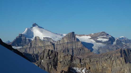 The unusual view of Mt. Hector, with Molar Mountain in front
