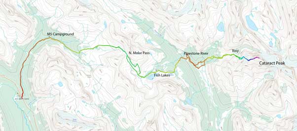 Cataract Peak approach and ascent route