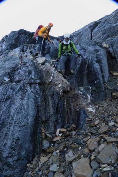 Me and Vern scrambling down. Photo by Ben