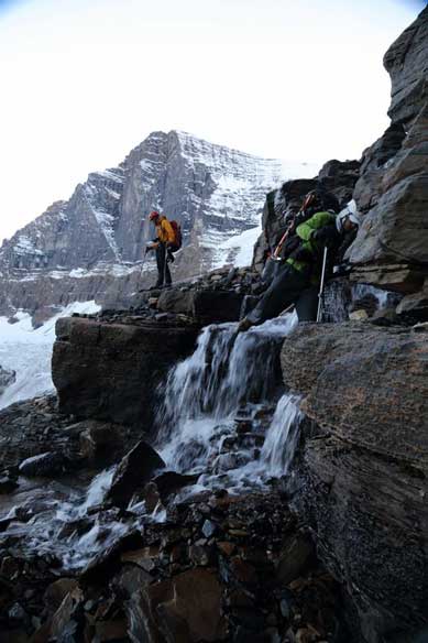 Crossing a waterfall.. Photo by Ben