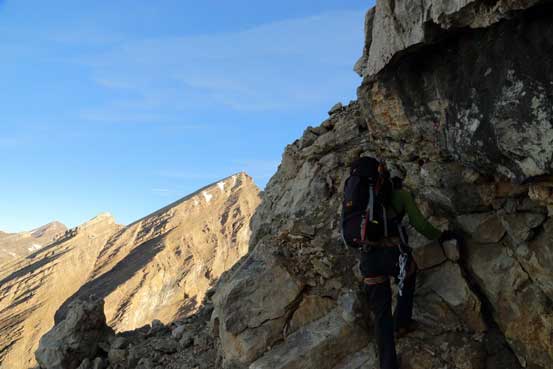 Near the end of the light-brown bench, this is me scrambling up a short difficult scrambling step. Photo by Ben