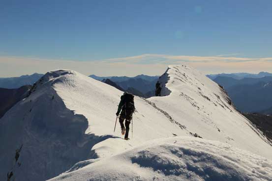 Me traversing the corniced ridge. Photo by Ben
