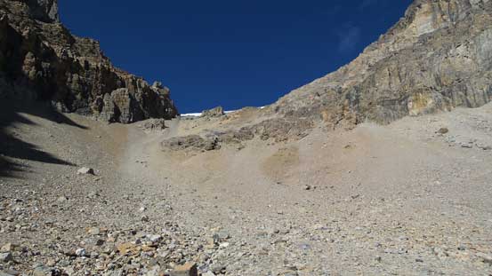 The "beautiful" scree slog towards Whitegoat I/II col...