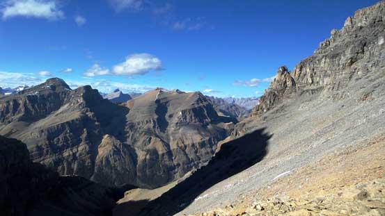 From Whitegoat I/II col, looking towards Whitegoat Wilderness. Minster Mountain on left.