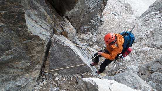 Raff rappelling the crux