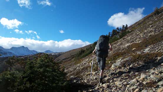 Still far from our ascending ridge