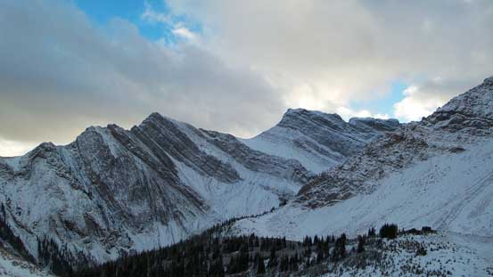 Almost down to treeline now. These peaks started looking big again.