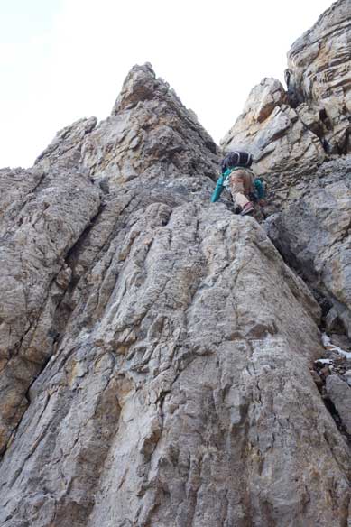 Starting the long down-climb. Photo by Raff