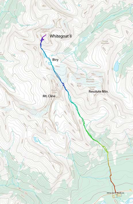 Whitegoat Peaks II ascent route