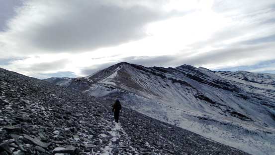 Ascending towards Rum. Later we'd need to traverse the right-hand skyline ridge