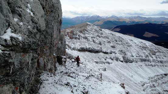 Side-hilling beneath the spine. We soon had to ascend back onto the crest.