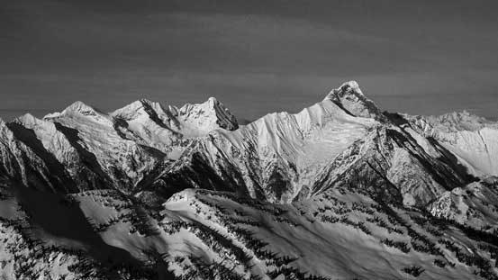 Boulder Peak and Downie Peak dominates the skyline looking north