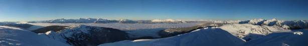 Panorama of the valley clouds and the Monashees. Click to view large size.