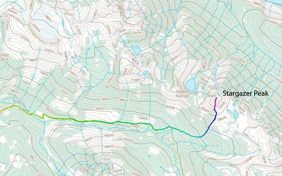Stargazer Peak ascent route from Clemina Creek