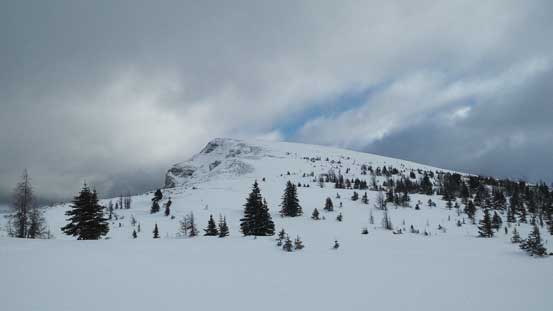Looking up the gentle slope on this peak