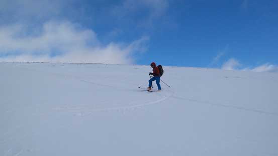 Skiing down
