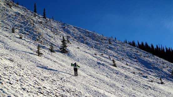 Vern picking a line diagonally up