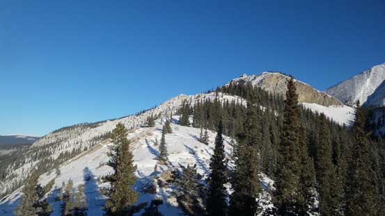 Ascending the ridge towards climber's left